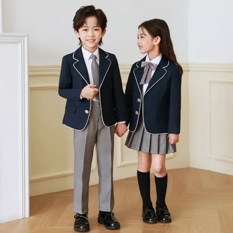 2024 Formal Suit Sets for Children Sisters and Brothers Matching Outfits 5 Pcs Kids British Style Kindergarten Uniforms Clothes