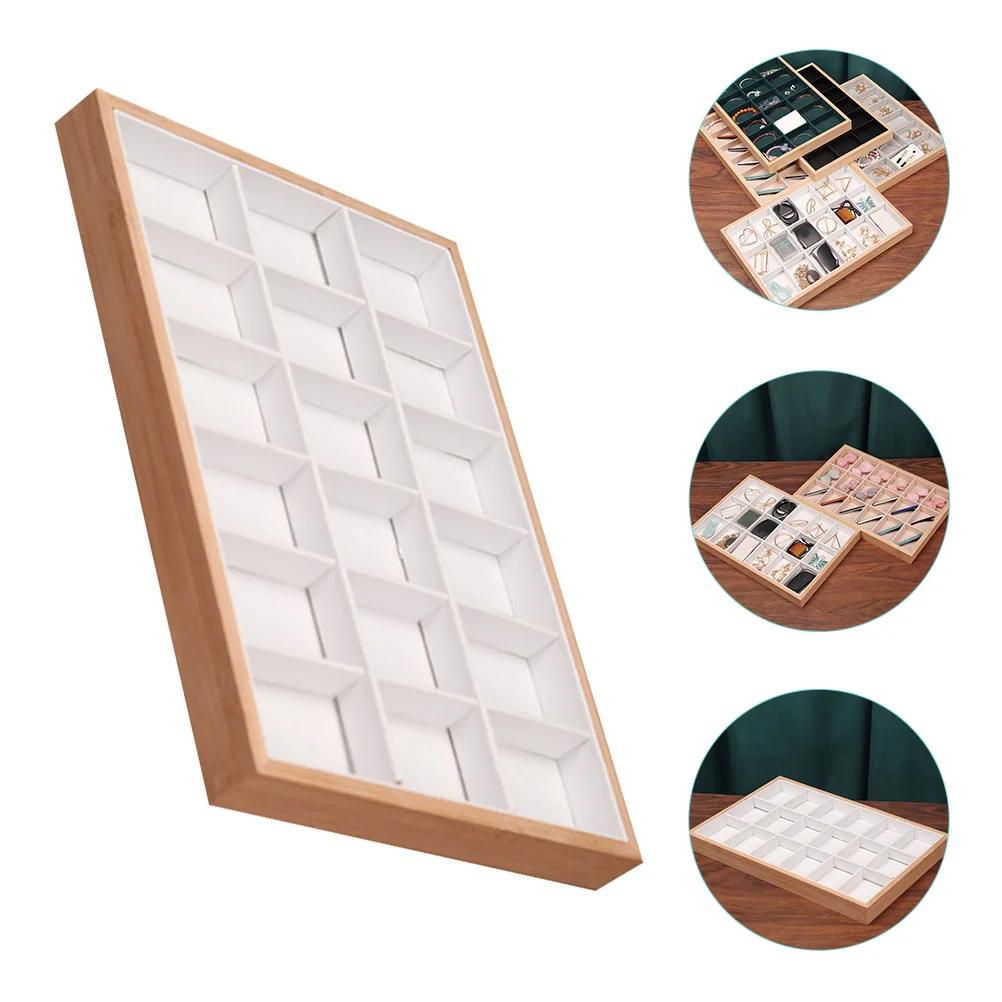 

Bamboo Wood Jewelry Tray Earring Organizer Holder Storage Rack Ring Necklace Display Case Accessories Holder For