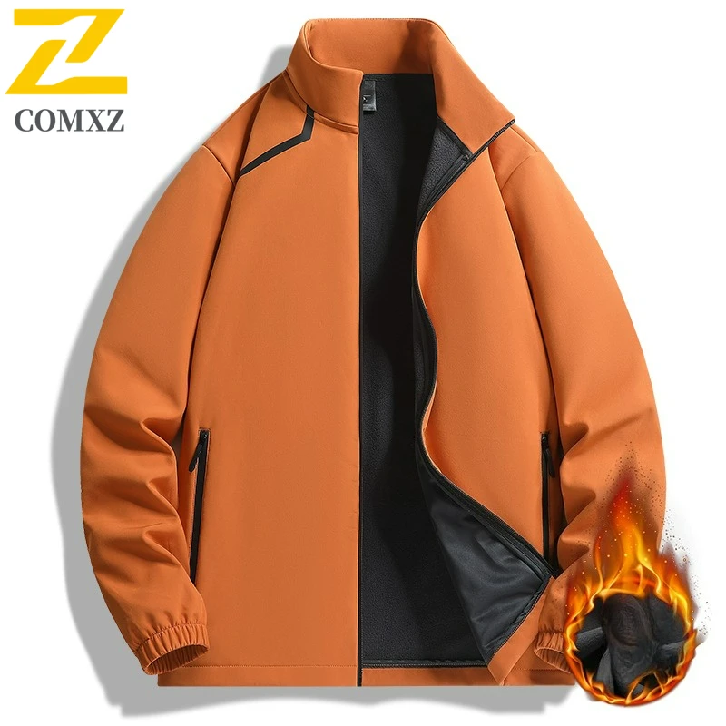 

2025 Winter Jacket Men New Fashion Soft Shell Fleece Lined Stand Windbreaker Parkas Outdoors Multifunctional Warm Padding Coat