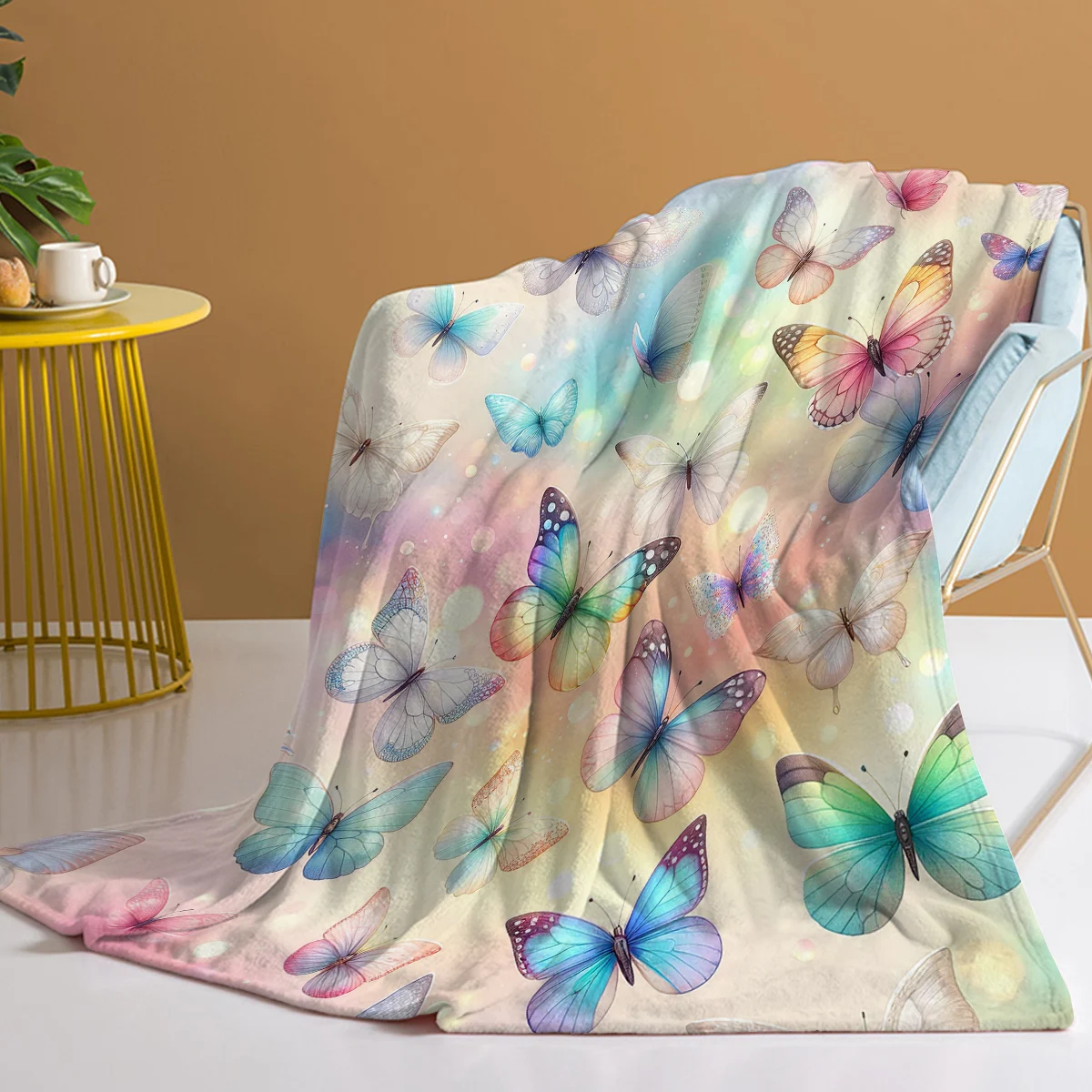 Colorful Butterfly Pattern Throw Blanket Soft Cozy Fleece Flannel Throw Blanket for Couch Sofa Bed for Teens Adults kids