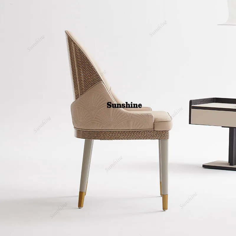 Large and small apartment light luxury embroidery wood leather paint microfiber leather large flat layer, dining chair
