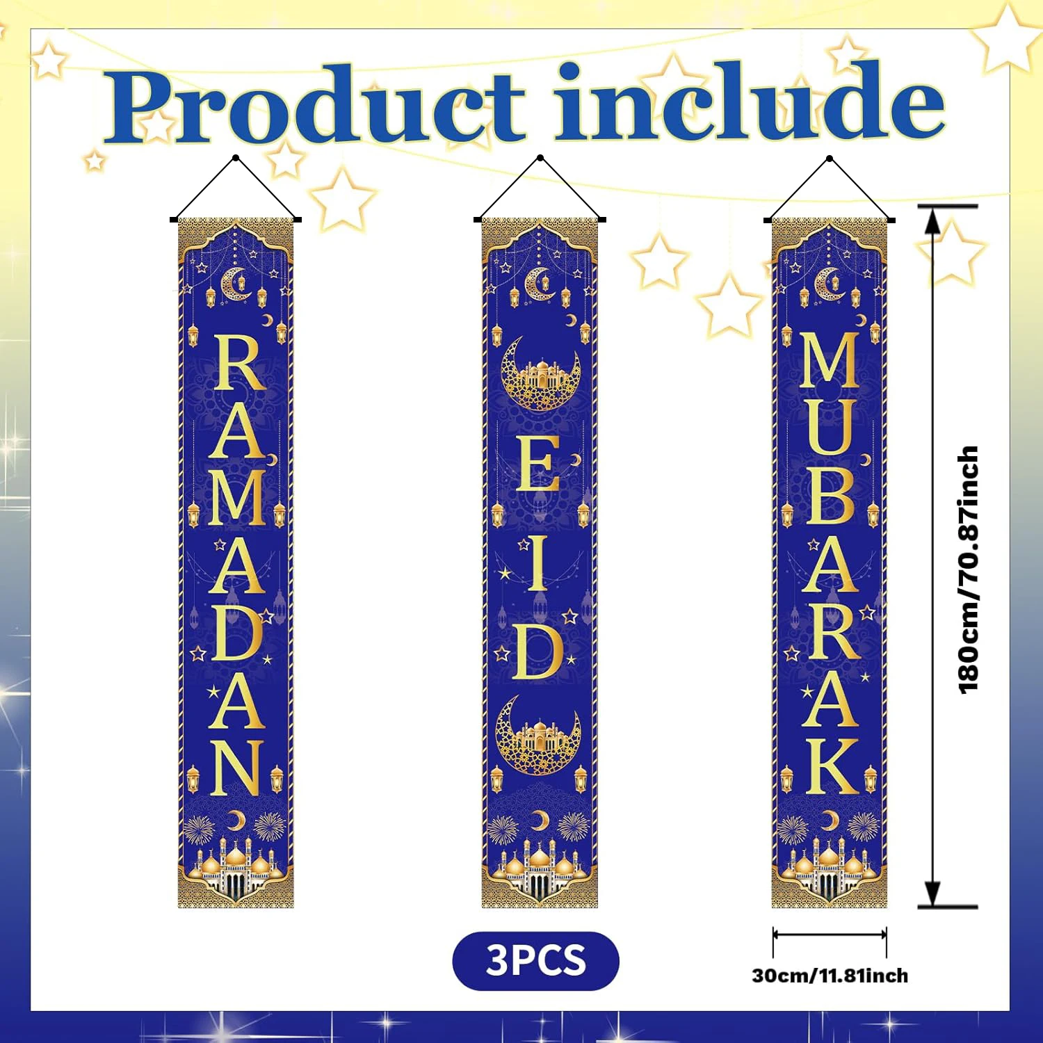 3Pcs Eid Ramadan Mubarak Large - Home Decor Ramadan ulasan dan harga