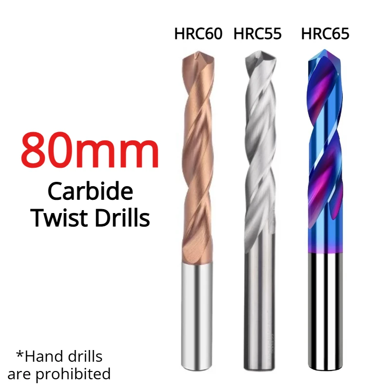 Solid Carbide Twist Drill 80mm Long Length Tungsten Steel CNC Hole Processing 3-9mm for Aluminum Steel Cast Iron Wood