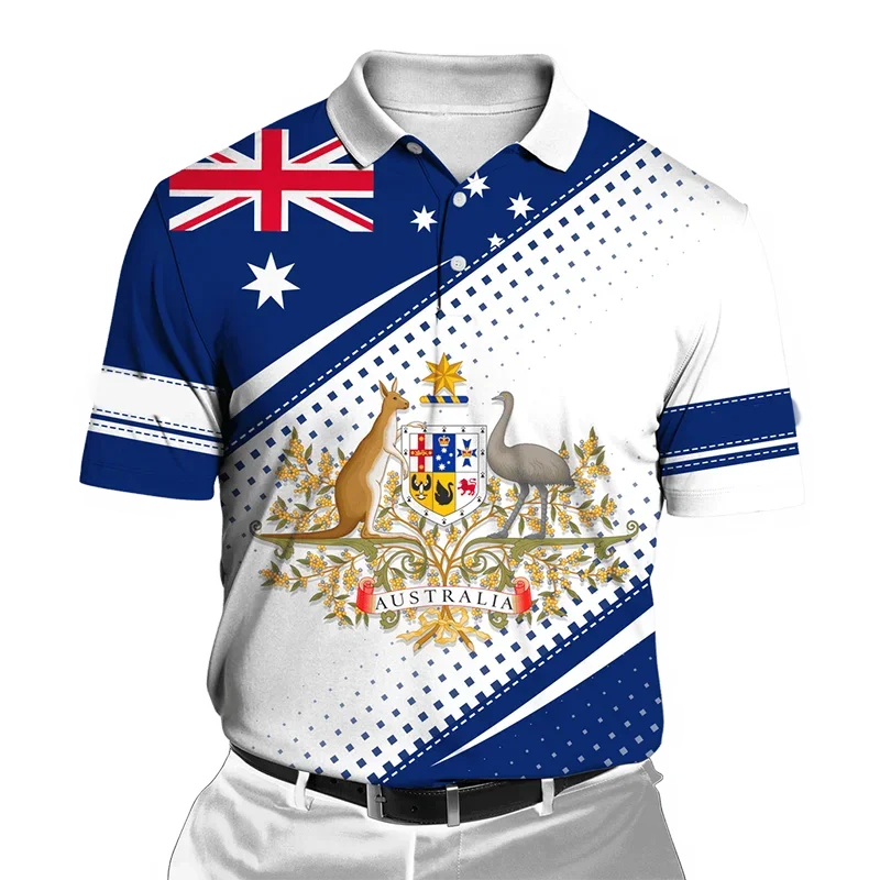 Australia Style 3D Printed Summer Men's Buttons Lapel Polo Shirts Casual Australian National Flag Oversized Tops Male Clothing