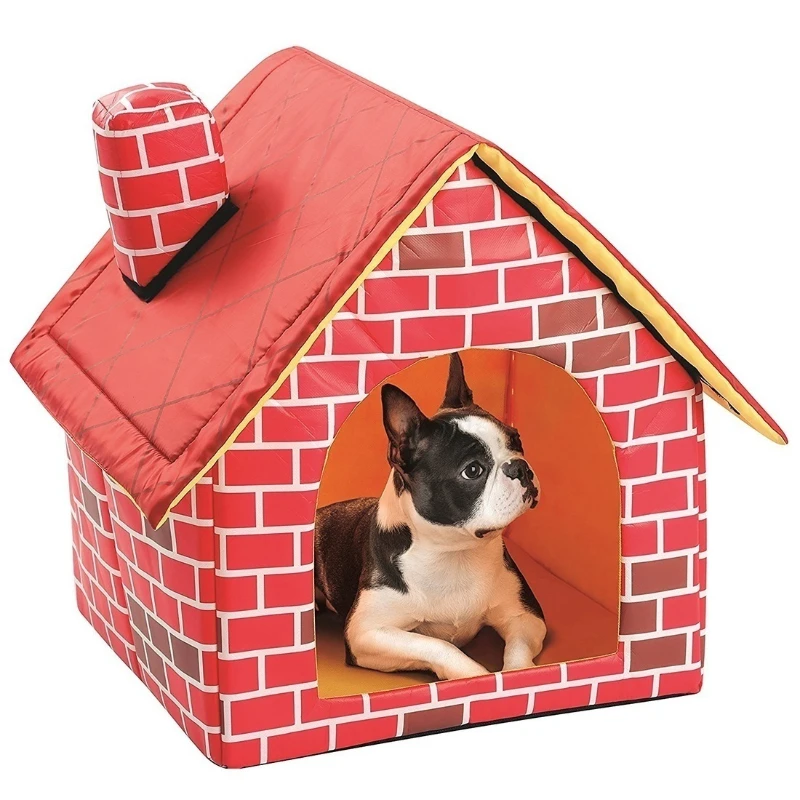 Folding Kennel Small Cat and Dog Kennel Portable Brick Wall Style Warm As Comfortable Pet Rest Cave Animal Sofa Home Furnishings