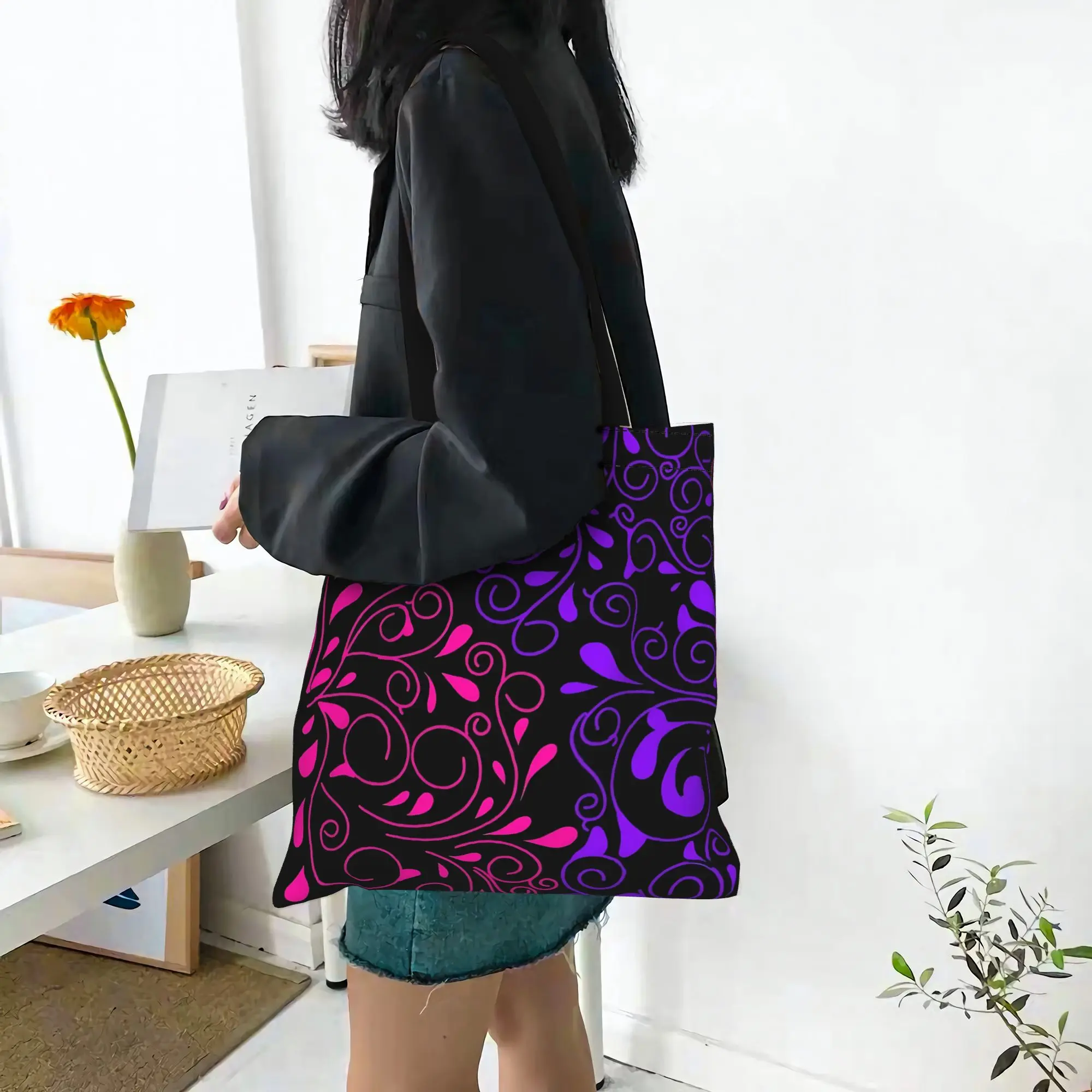 

bags for woman 2026 Colorful Butterfly Graphic pattern Reusable Double Sided Canvas Tote Bag Shoulder Handbag