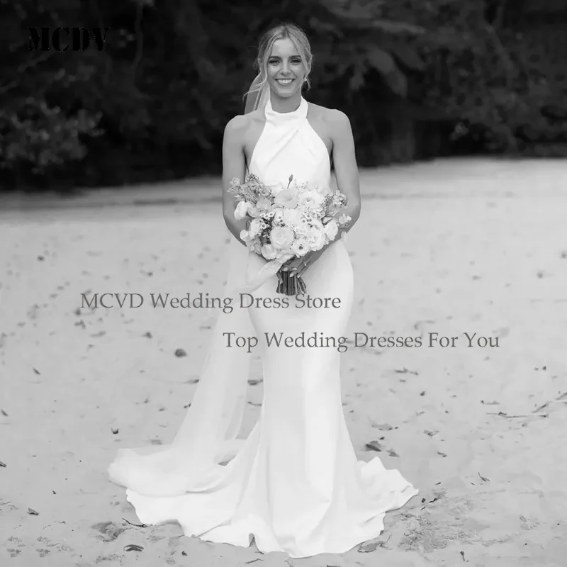 

MCDV 2025 Customized Modern Wedding Dress Strapless Backless Halter Neck A Line Elegant Bridal Gown Beach Bride Luxury Simple