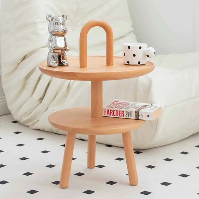 Nordic 2-Layer Solid Wood Coffee Table,Living Room Sofa Side Table,Modern Bedside Table,Creative Storage Tea Table,Art Furniture