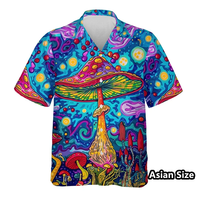 3D Printed Magic Mushroom Hawaiian Shirts Men Clothes Abstract Graphic Plants Beach Shirt Trippy Short Sleeve Male Tops Blouse