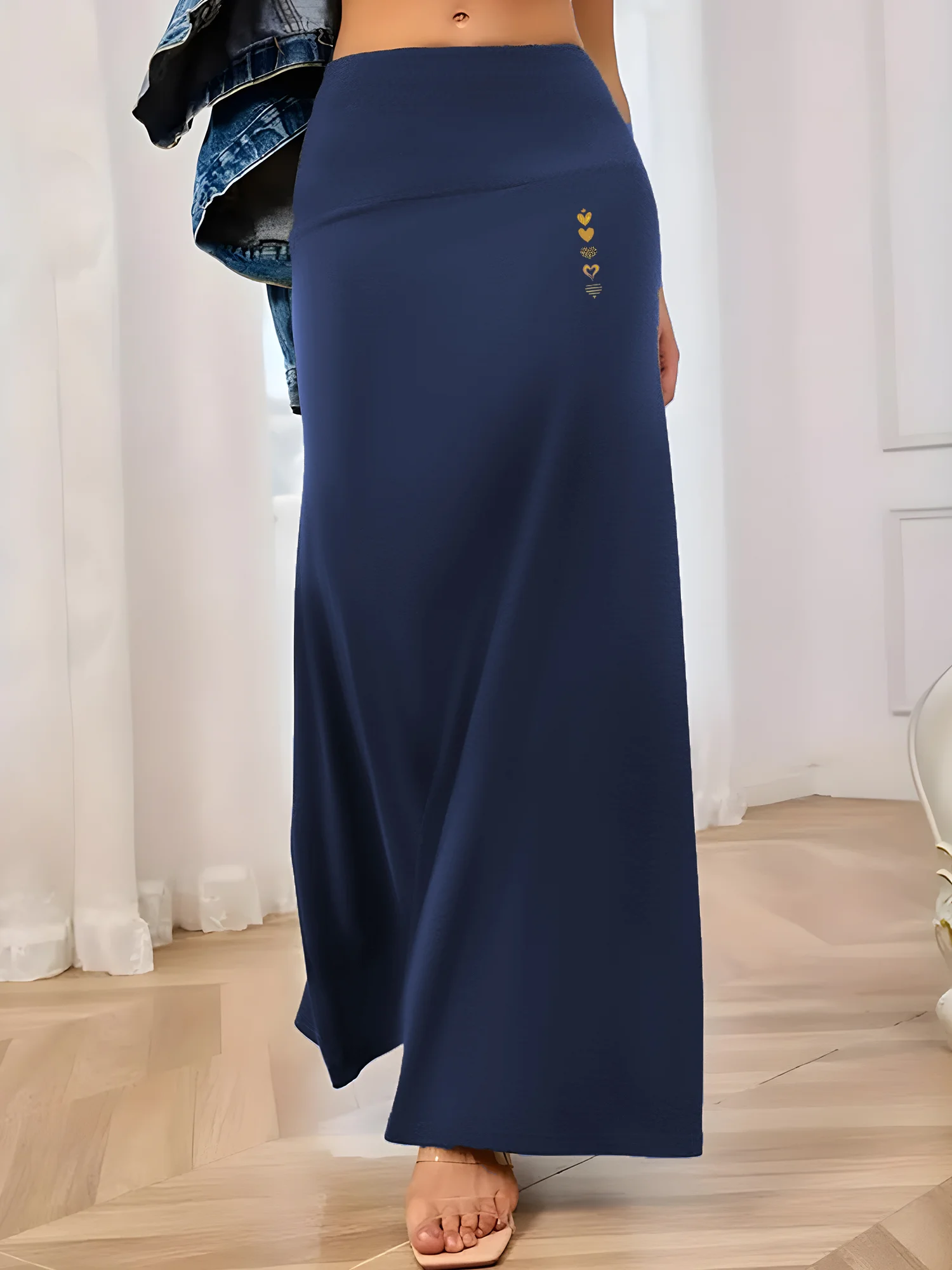

Stretch & Shine! High Waist Flowy Maxi Skirt, Mermaid Hem, Soft Fabric, Hugs Curves Gently, Ideal For Office & Weekend Errands