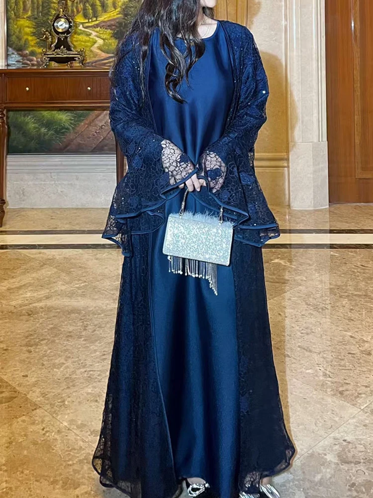 

Сексуальная длинная юбка с вышивкой, модные блестящие бриллиантовые платья, костюм из двух предметов, женские элегантные вечерние комплекты с круглым вырезом и длинными рукавами