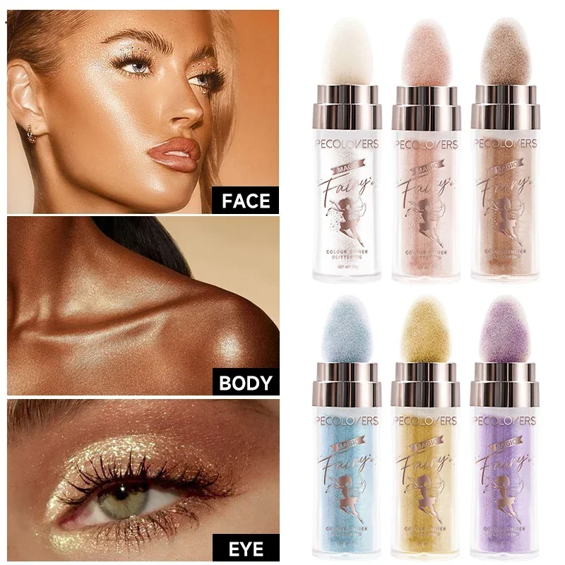 Shimmer Fairy Powder White Loose Highlighter Face Body Glitter Wand Makeup Bronzer Illuminator Cosmetic