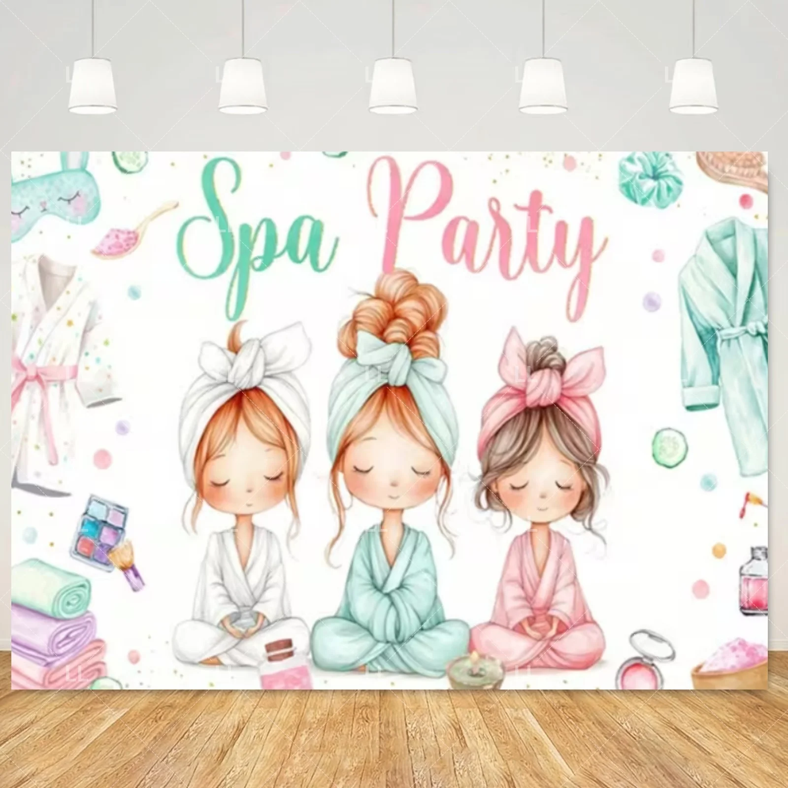 Pink Makeup Spa Makeover Background Girls Birthday Party Decoration Lipstick Cosmetic Glitter Photography Backdrop Banner Prop