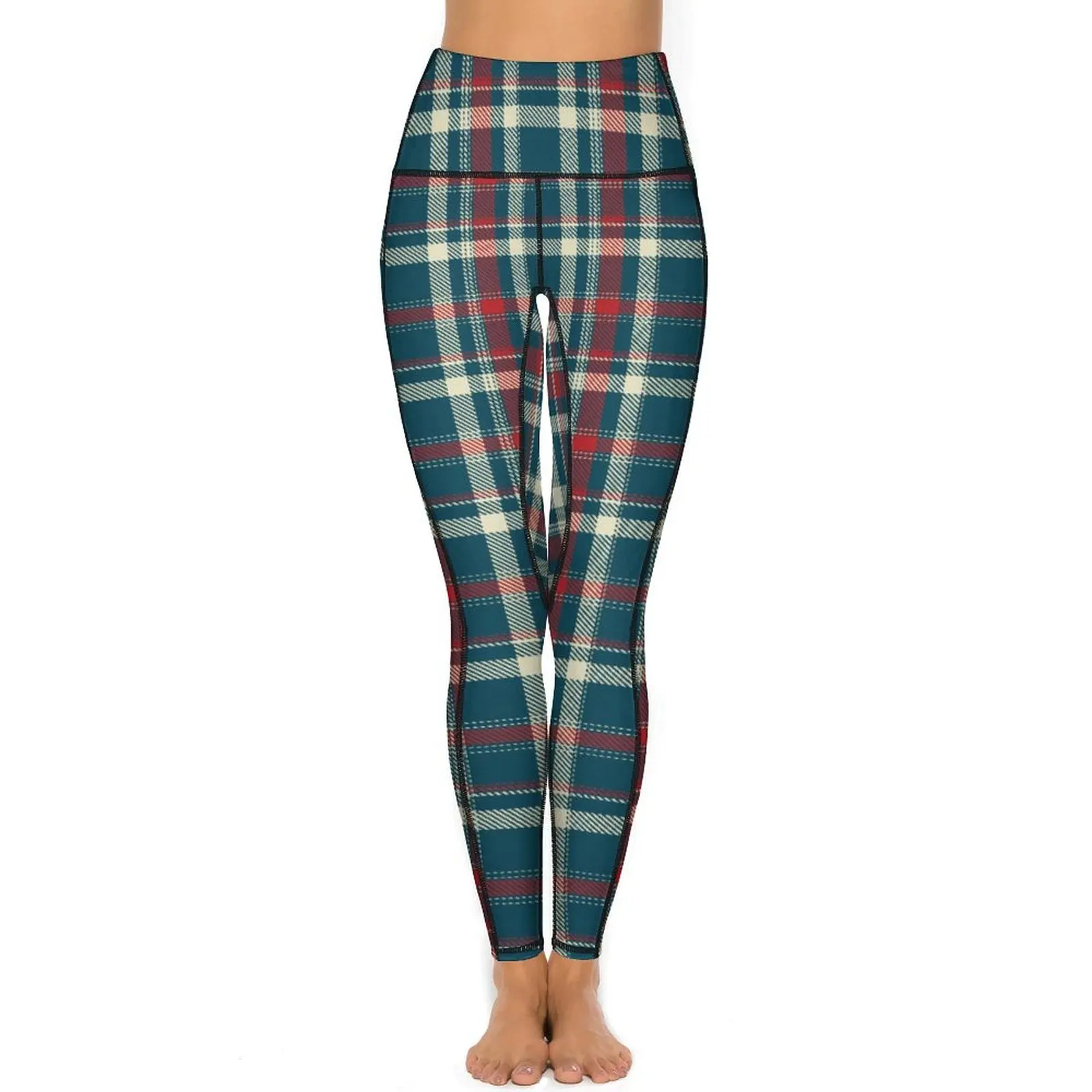 Retro Plaid Print Leggings Red And Green Fitness Yoga Pants High Waist Funny Leggins Stretch Printed Sport Legging Gift