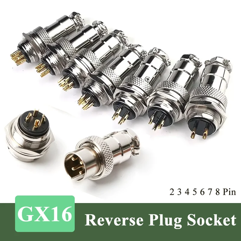 GX16 Reverse-mounting Aviation Plug Socket 2 3 4 5 6 7 8pin DF16 Soldering Connector M16F Signal Socket 300/500V Male Female Set