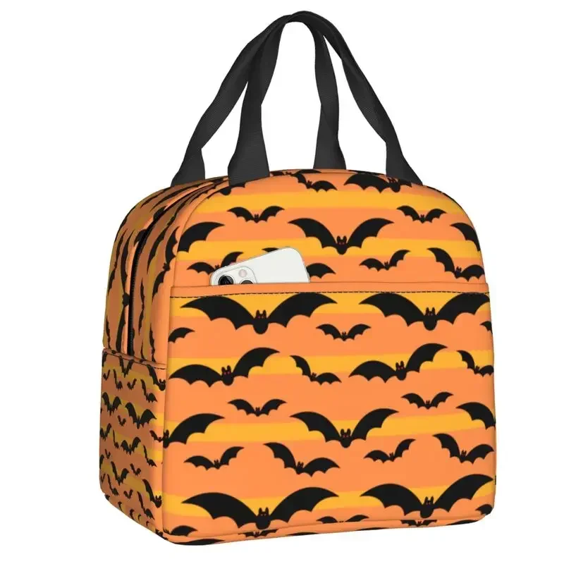 Vintage Bats Pattern Thermal Insulated Lunch Bag Women Halloween Horror Goth  Tote for Outdoor Picnic Food Bento Box