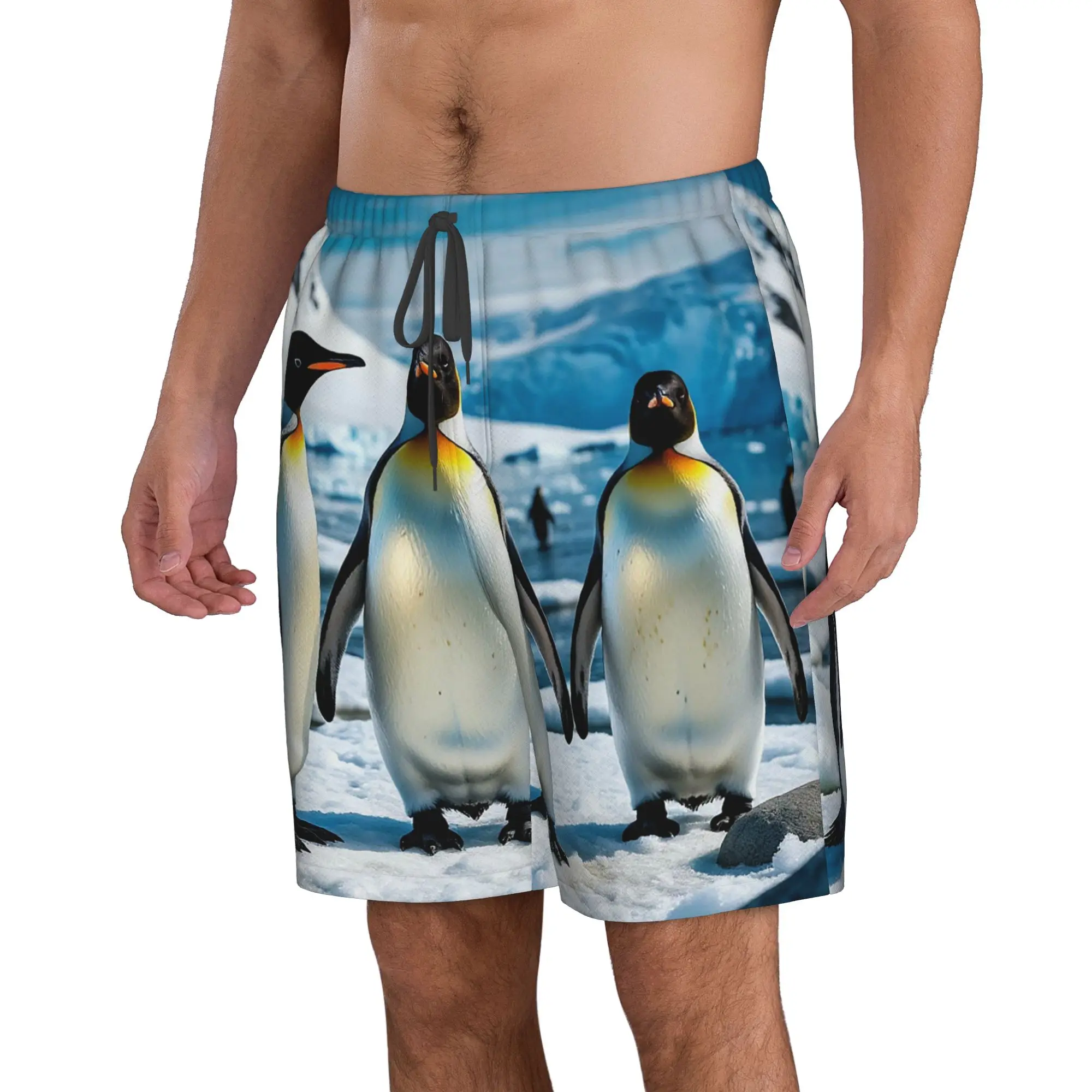 Polar Penguin Ice Surface Penguin Pattern Trunks Beach Board Shorts Casual Quick Dry Swim Summer Men Pants