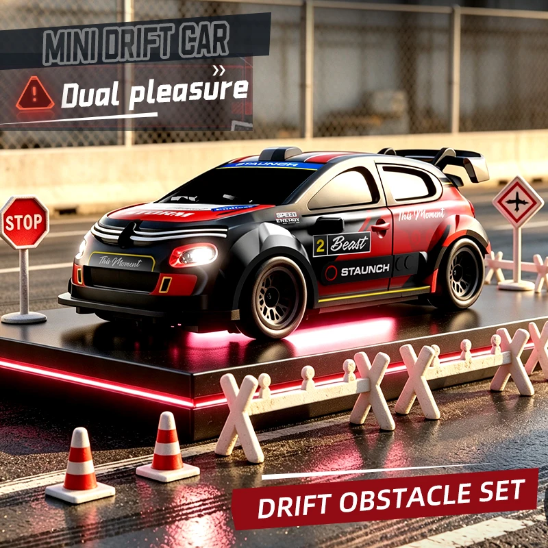Mini 1:64 Scale RC Drift Car Pocket Size High Speed Remote Control Race Car Cool Street Style Light Up Hobby Toy for Boys