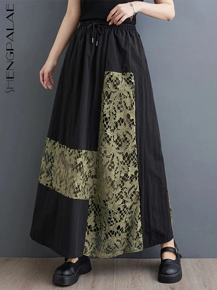 

SHENGPALAE 2024 Summer New Half Skirt Fashion Splicing Lace Long Skirt Loose and Versatile Casual A-line Skirt