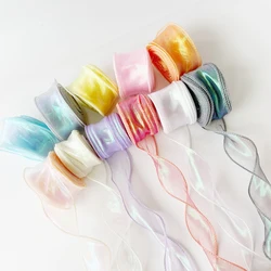 Rainbow Fishtail Yarn Ribbons Wave Edge Lace Wedding Party Flower Bouquet Gift Packing Craft Decorations DIY Hair Accessories