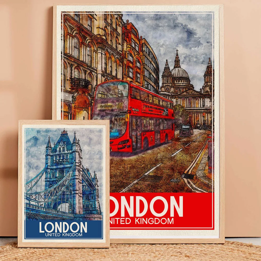 London United Kingdom City Architectural Scenery Travel Poster Street Building Wall Art Canvas Painting For Livingroom Decor