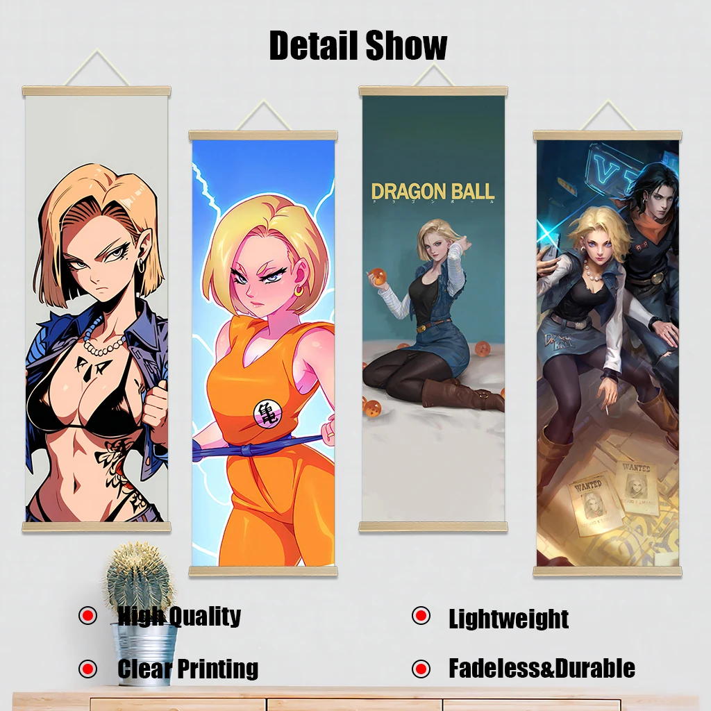 Dragon Ball Super Android 18, постер для спальни, прокрутка, холст, настенная живопись, домашний декор, аниме-плакат, настенное искусство, украшение комнаты