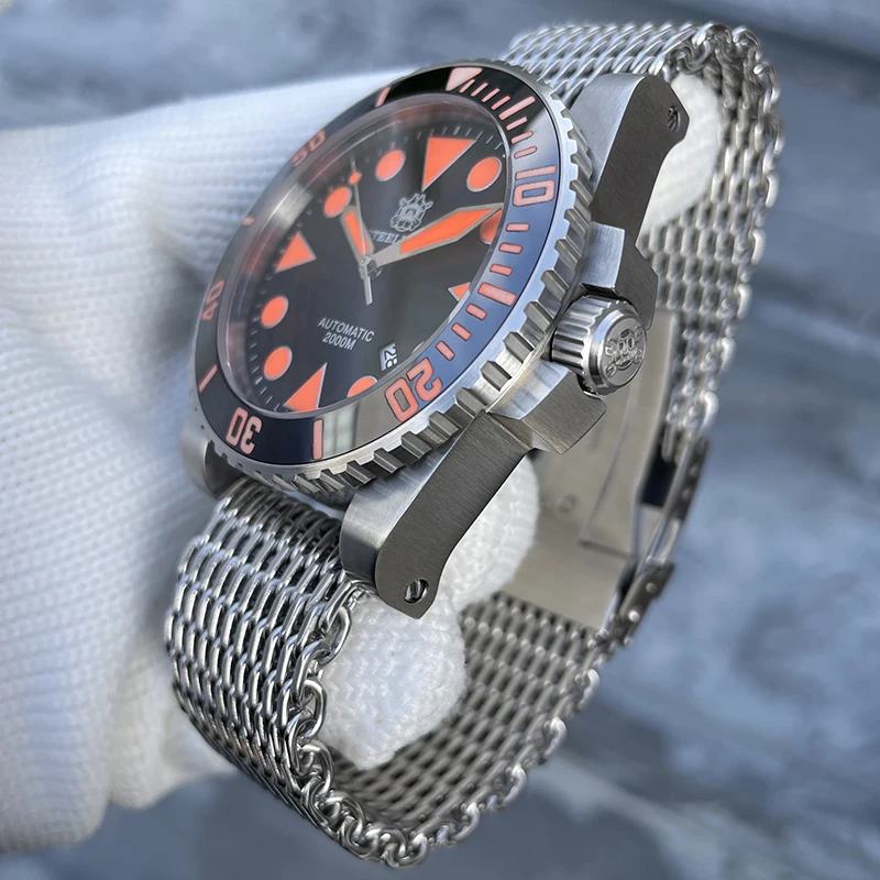 ساعة غواص رجالية من STEELDIVE 46.5 ملم ساعة يد ميكانيكية أوتوماتيكية 2000 متر مقاومة للماء C3 مرآة ياقوت مضيئة NH35 حافة سيراميك