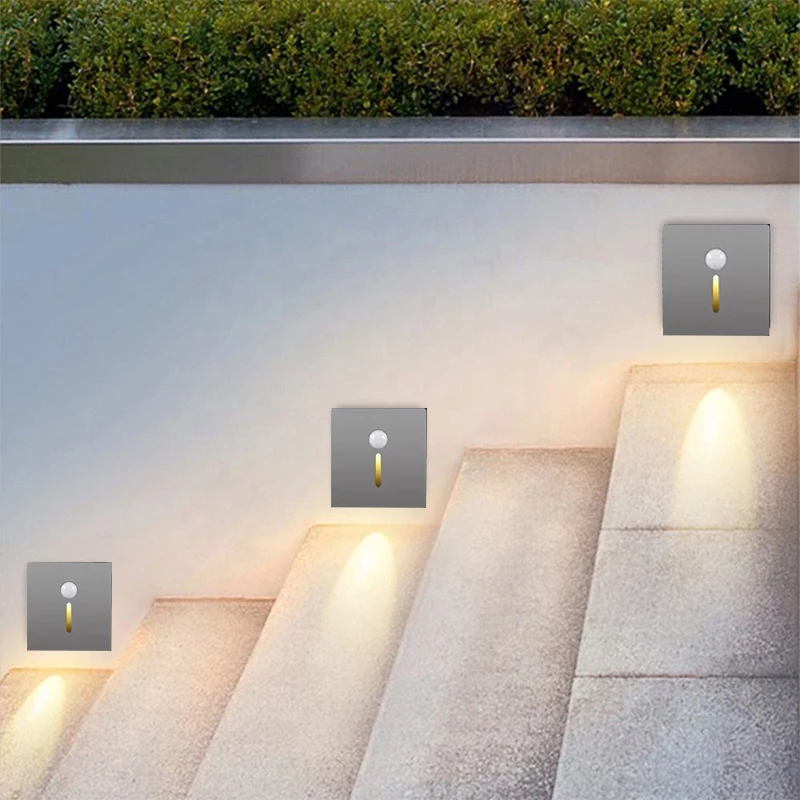 

Smart Motion Sensor LED Stair Footlight Indoor Outdoor Stair Wall Lamp Recessed LED Step Light Staircase Bedroom Decoration