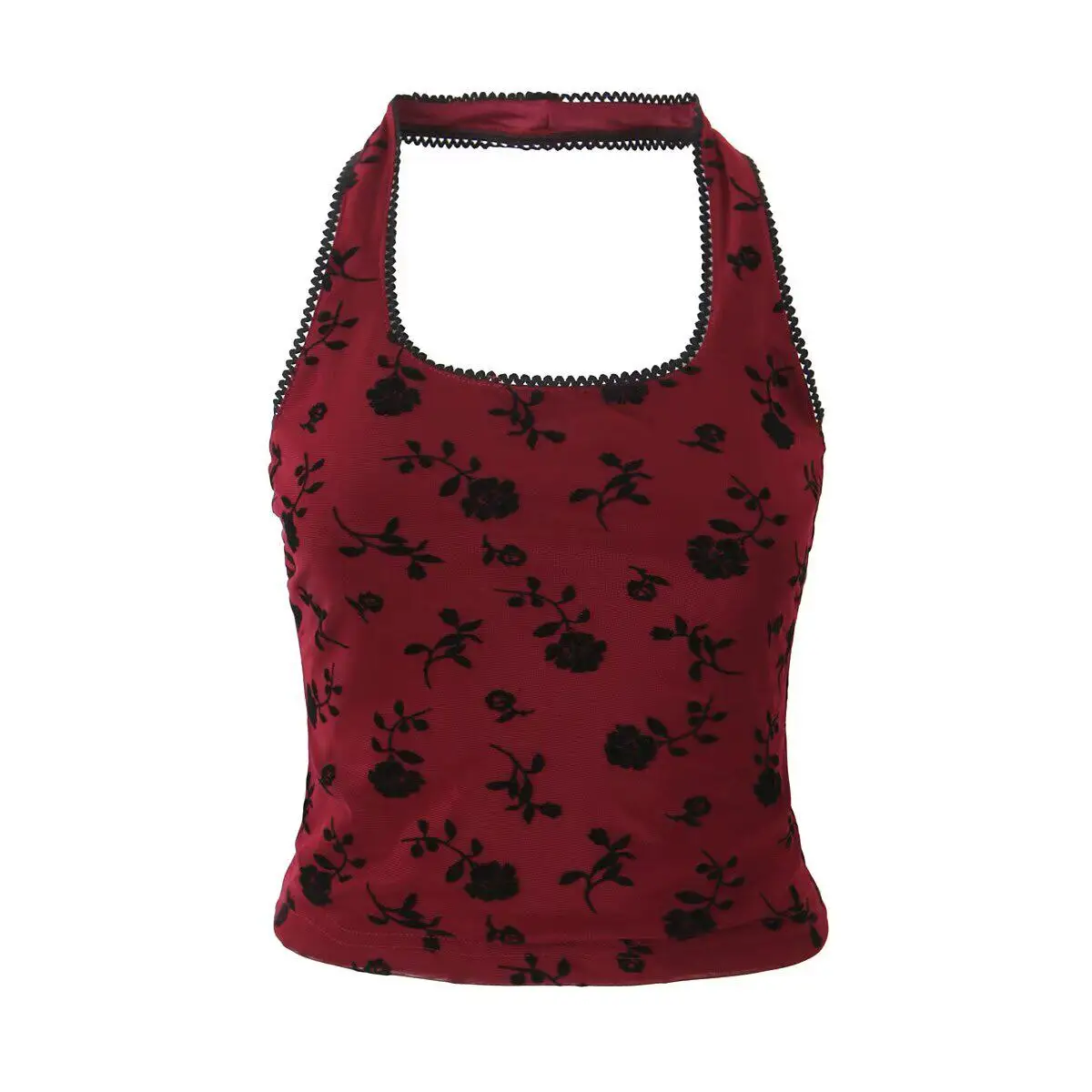 Women Black Gothic Halter Cami Top Vintage Y2K Gyaru Tank Top Vacation Style Camisole Off Shoulder Sleeveless Cropped Top Summer