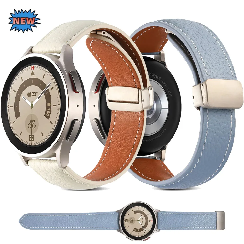 22/20mm Leather Strap For Samsung Galaxy watch 7 6 5 4 40/44mm Magnetic Buckle Band Wristband For Huawei watch GT5-4/GT5Pro 46mm