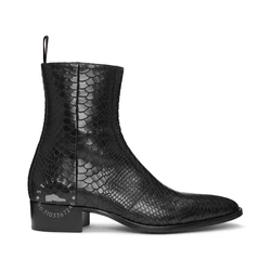 Ankle-High Side Zip Panel Booties Pointed Round Toe Crocodile Leather Velvet Boots Classic Concise Style Business Boots for Men