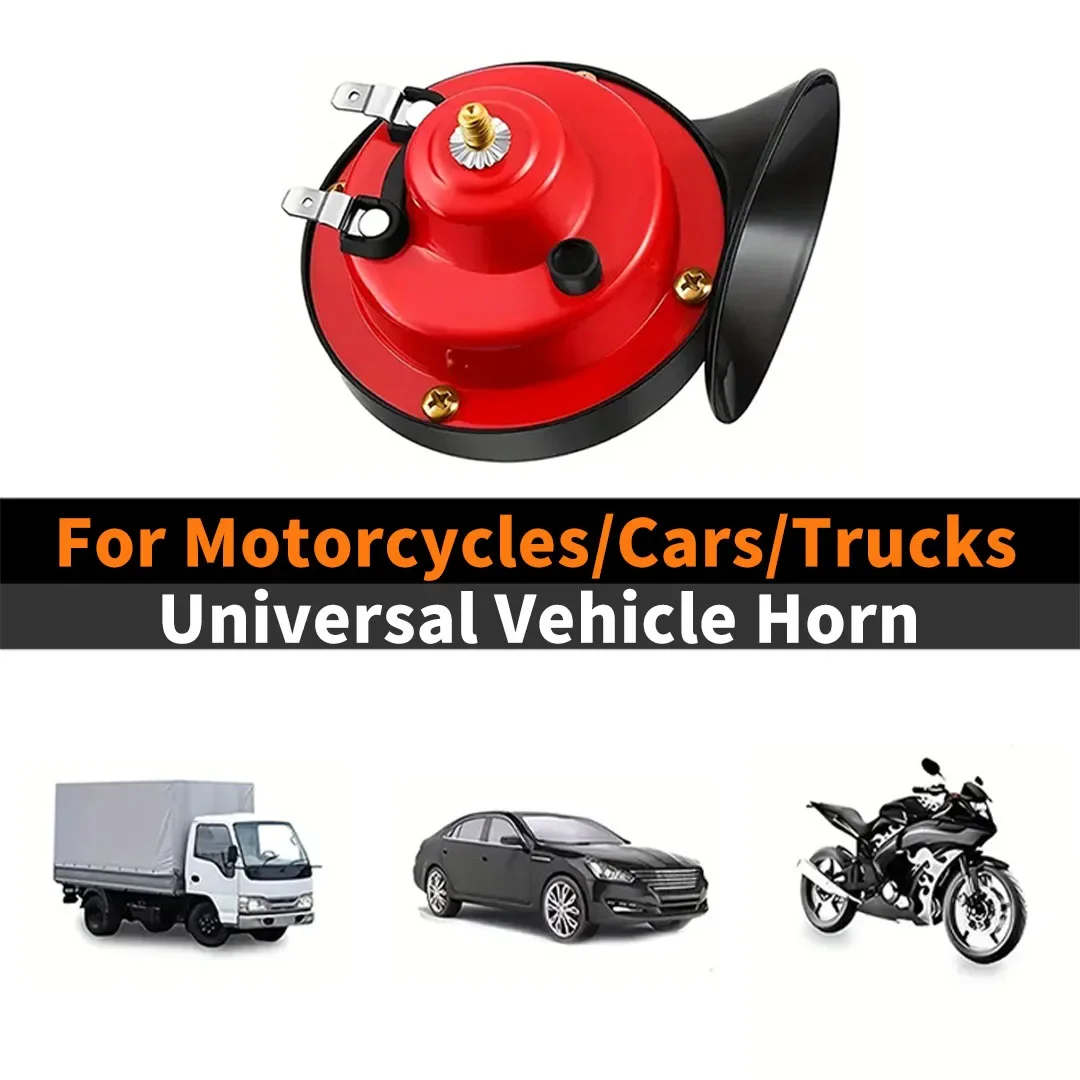 

130 дБ громкий автоматический звуковой сигнал 12 В/24 В, 2 цвета (черный + красный), универсальный, подходит для мотоциклов, автомобилей, грузовиков, внедорожников