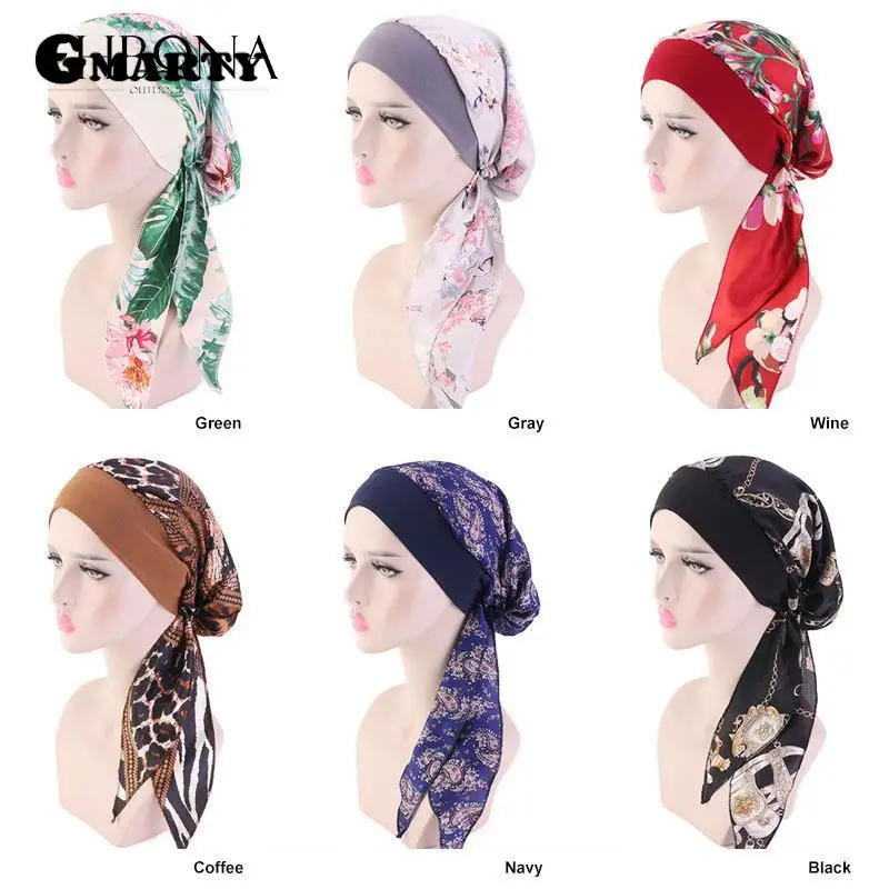 1PC Women Cancer Head Scarf Chemo Hair Loss Hat Turban Pre-Tied Headwear Bandana Head Wrap Cover Headwear Arab Fashion