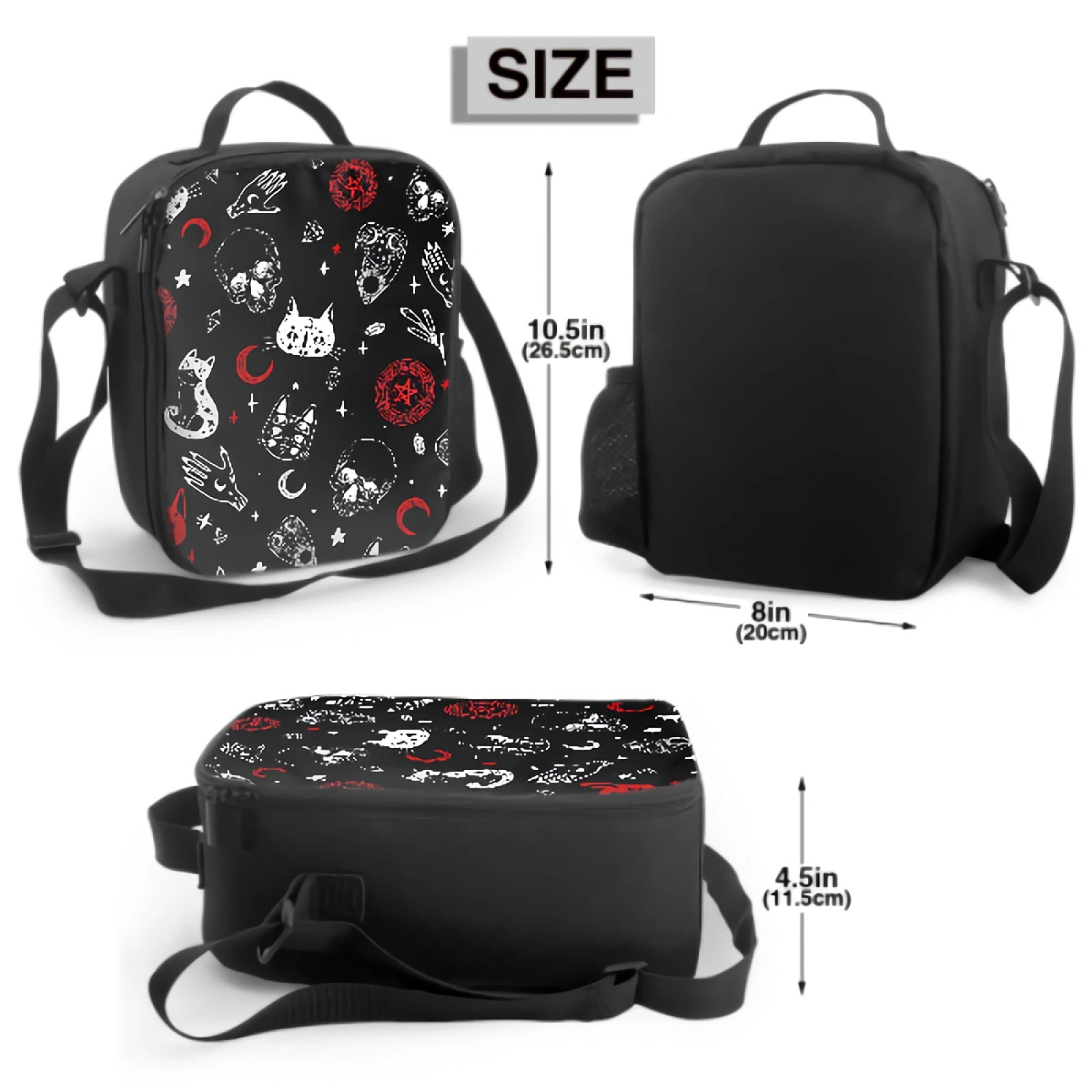 Skull Cat Moon Gothic Insulated Lunch Bag Halloween Tote Bag Cooler Bag for Adults Kids Lunch Box for Work School Picnic Camping