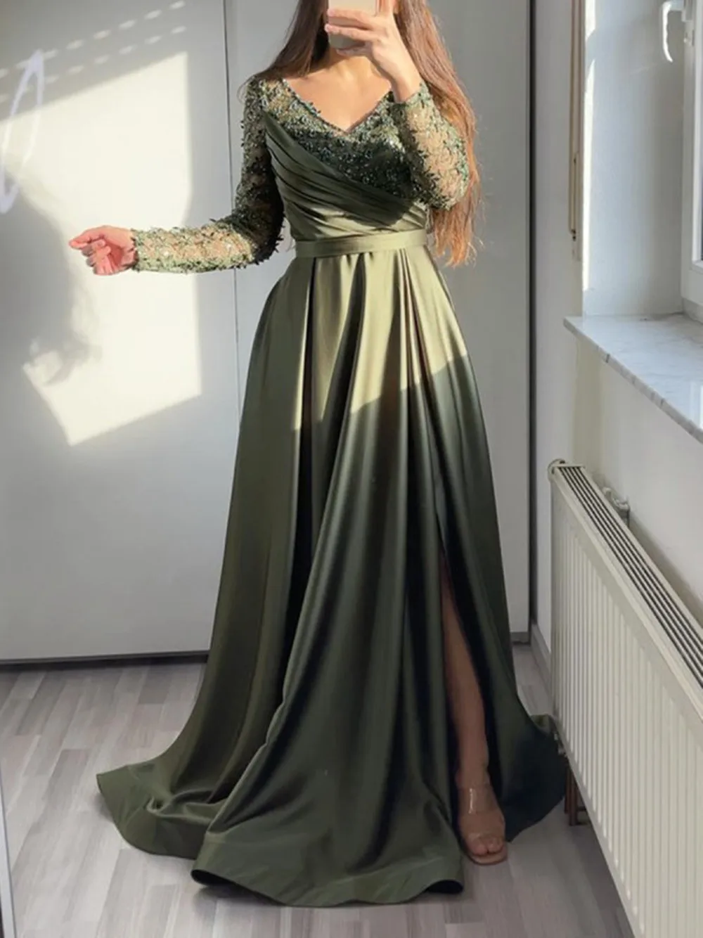 Women Elegant Forma Dress 2023 Hollow Tulle Lace Patchwork Deep V-neck Long Sleeve Cascading Ruffles Fashion Swing Long Dress