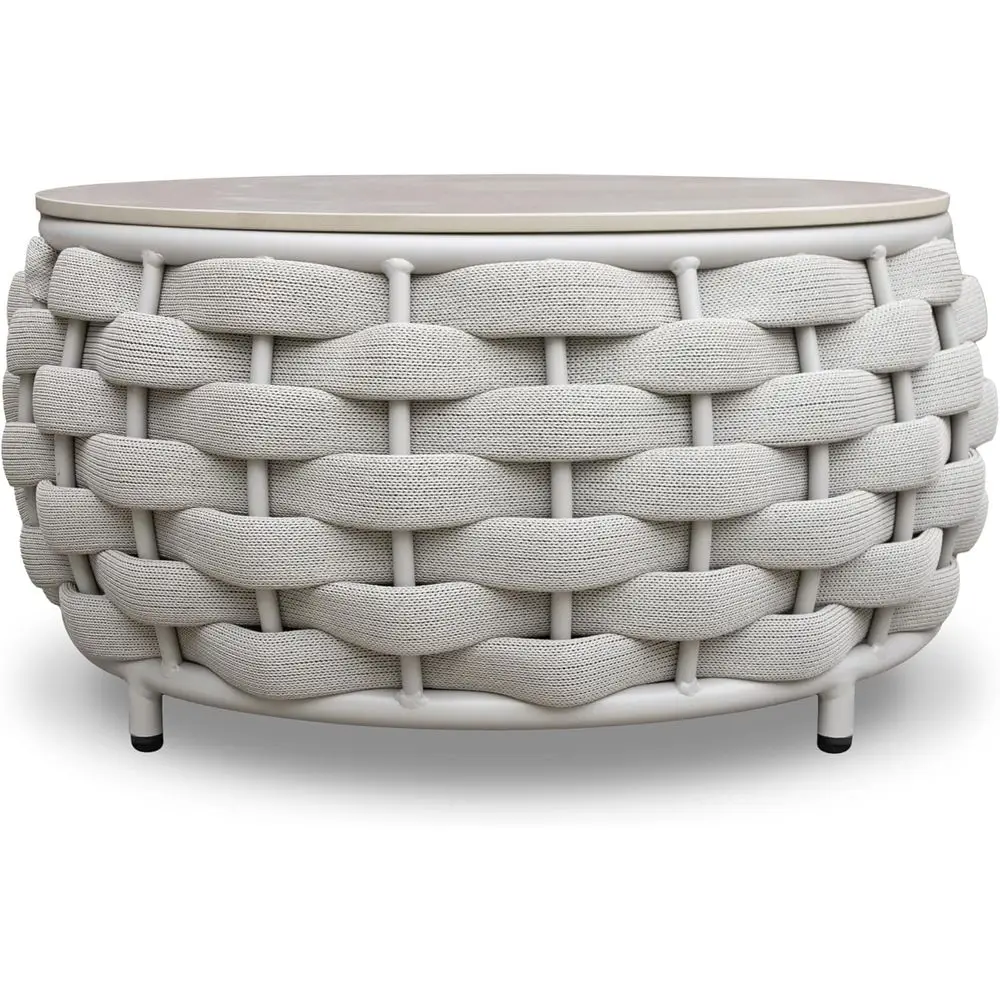 

Серый плетеный столик из веревки для улицы, диаметр 65 см, устойчивая к атмосферным воздействиям металлическая мебель для патио, выдерживает нагрузку до 80 кг