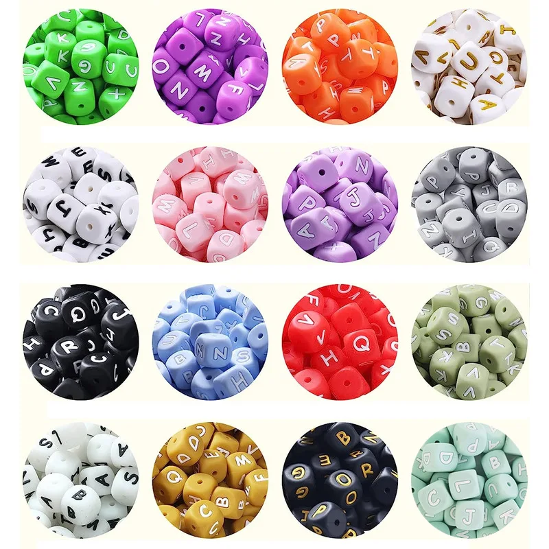 50Pcs Silicone Alphabet Letter Beads 12mm Square Alphabet Spacer Bead For Jewelry Making Pacifier Chain Name Teether Bulk