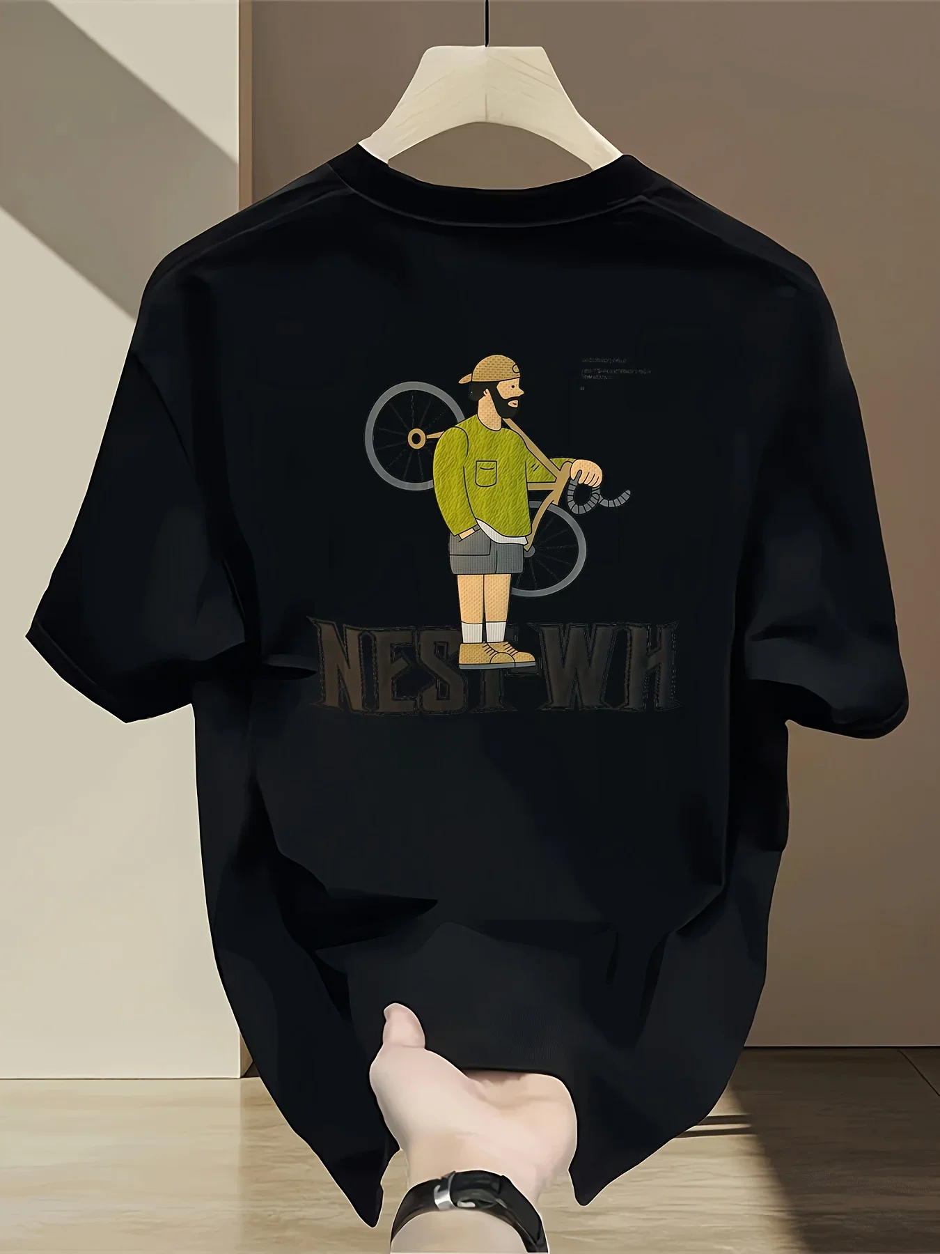 Men's 100% Cotton T-shirt Stylish Cyclist Character Graphic Tee Casual Daily Streetwear O-neck Short Sleeve Top For Urban Style