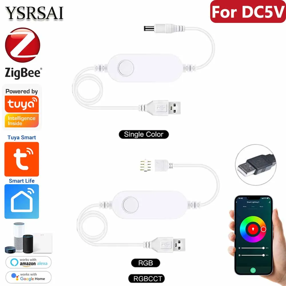 Zigbee Version LED Controller For USB DC5V DW/RGB/RGBCCT Voice/App Control 3M 5V Light Strip Tuya Smart Life Alexa Google Home