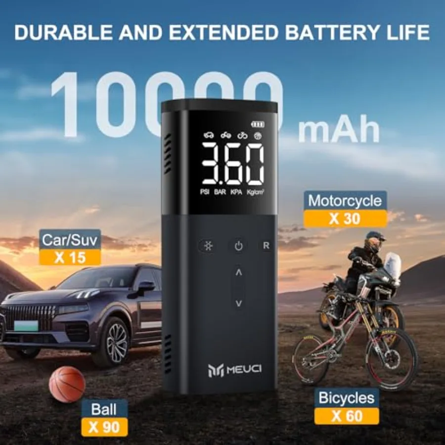 منفاخ إطارات محمول مع مضخة هواء لاسلكية أسرع 6X لإطارات السيارات 150 رطل لكل بوصة مربعة مضخة إطار دراجة كهربائية مع ضوء LED ورقم #3
