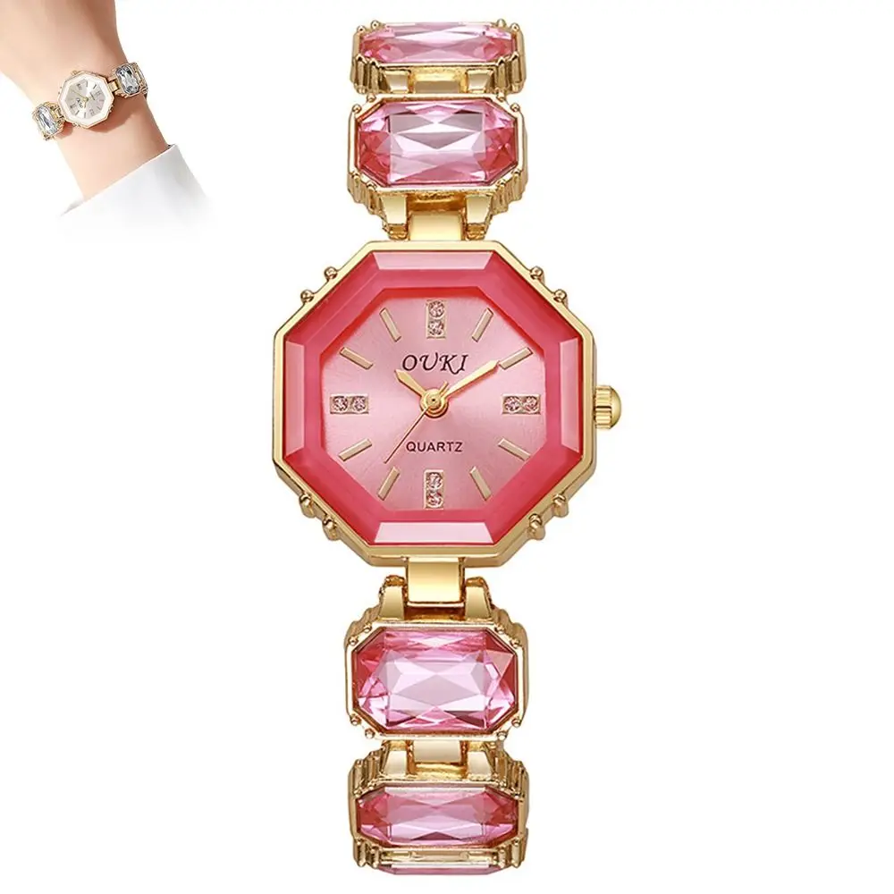Lightweight Diamond-Encrusted Octagonal Bracelet Watch Colorful Quartz Movement Crystal Bracelet Watch Women's Watch