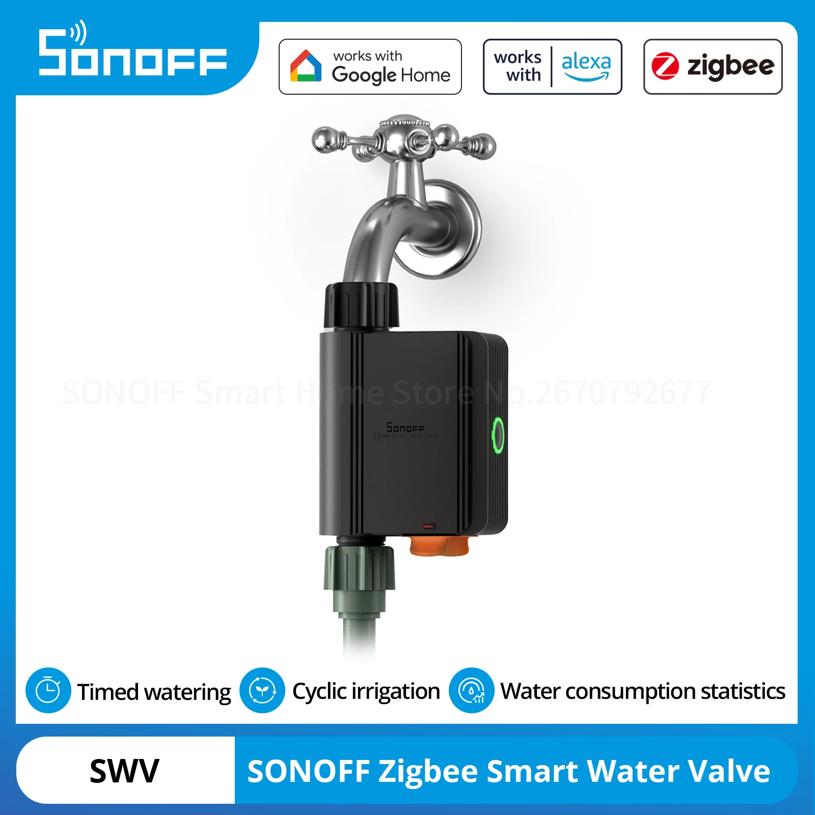 SONOFF SWV Zigbee Smart Water Valve IP55 Timed Watering Cyclic irrigation Scene Linkage eWeLink APP Control via Alexa Google