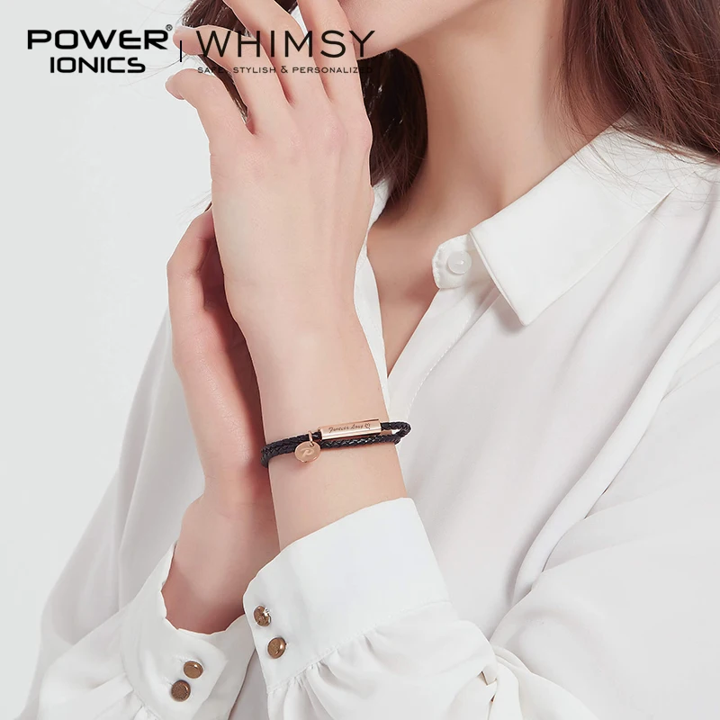 POWER IONICS WHIMSY Series Men Women Genuine Leather Wrap Charm Bracelet Gifts Free Custom Engraving