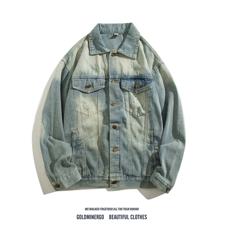 

Retro American Denim Jaet Loose Casual ex Vintage Sle Street Faion Workwear Coat Youth Culture Long Sve