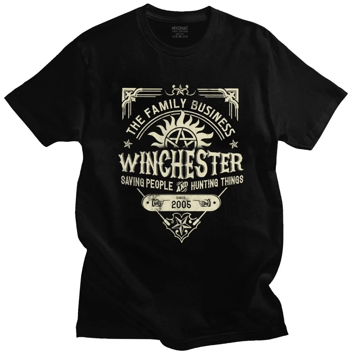 

Hip Hop Supernatural Winchester Business T Shirt for Men New Design T-Shirt Daily Vintage Casual Homme Tee Tops TV Show Tshirt