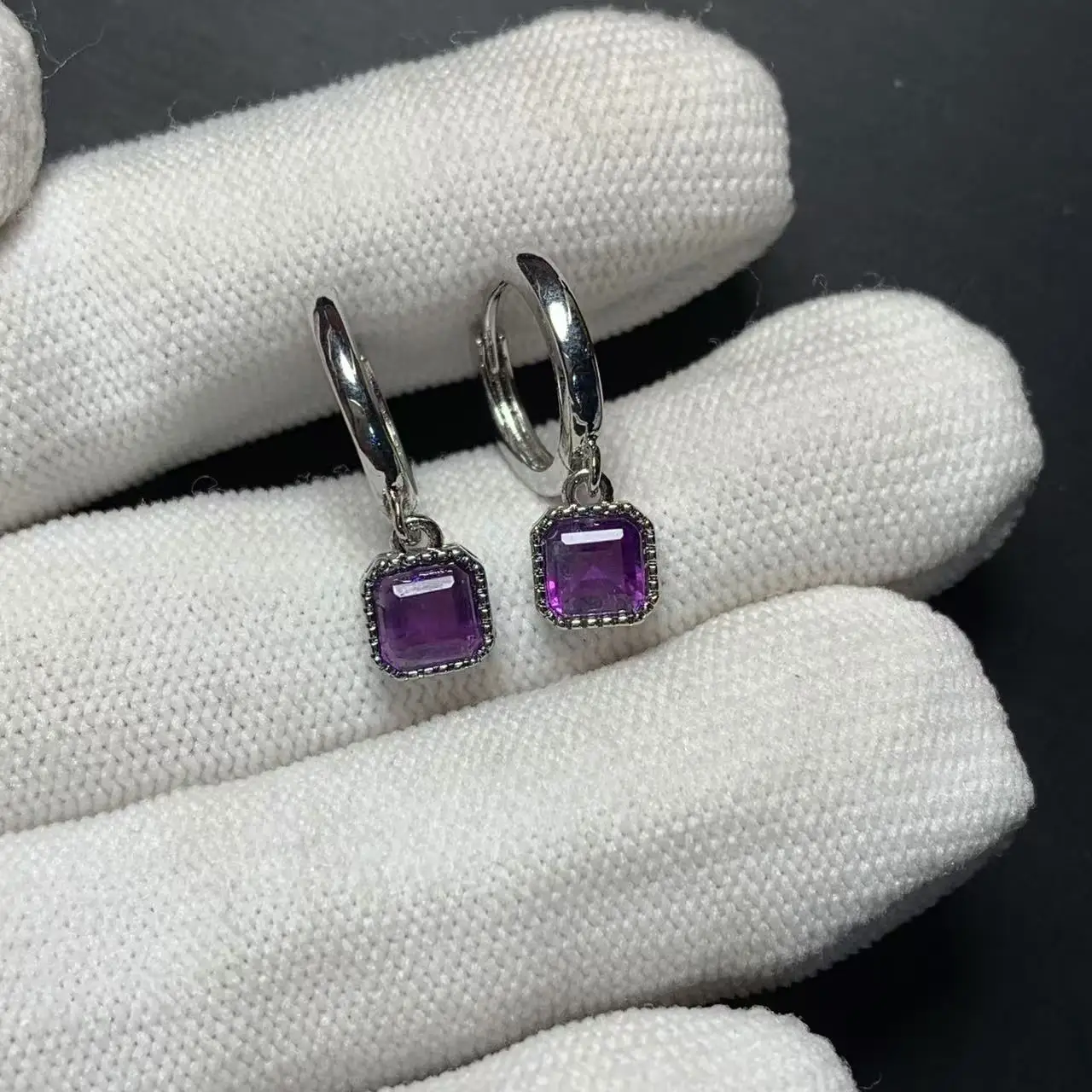 

Natural amethyst HOOP Earrings for women Jewelry Gift PURPLE Prevent allergy gem jewelry Genuine Stone GIFT