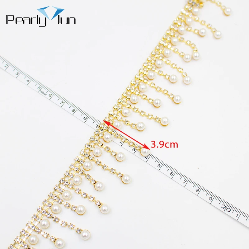 1/5 Yards Pearl Tassel Crystal Metal Chain DIY Decoration Welding Rhinestone Trim Sew on Clothing Shoes Bag Accessories ML172