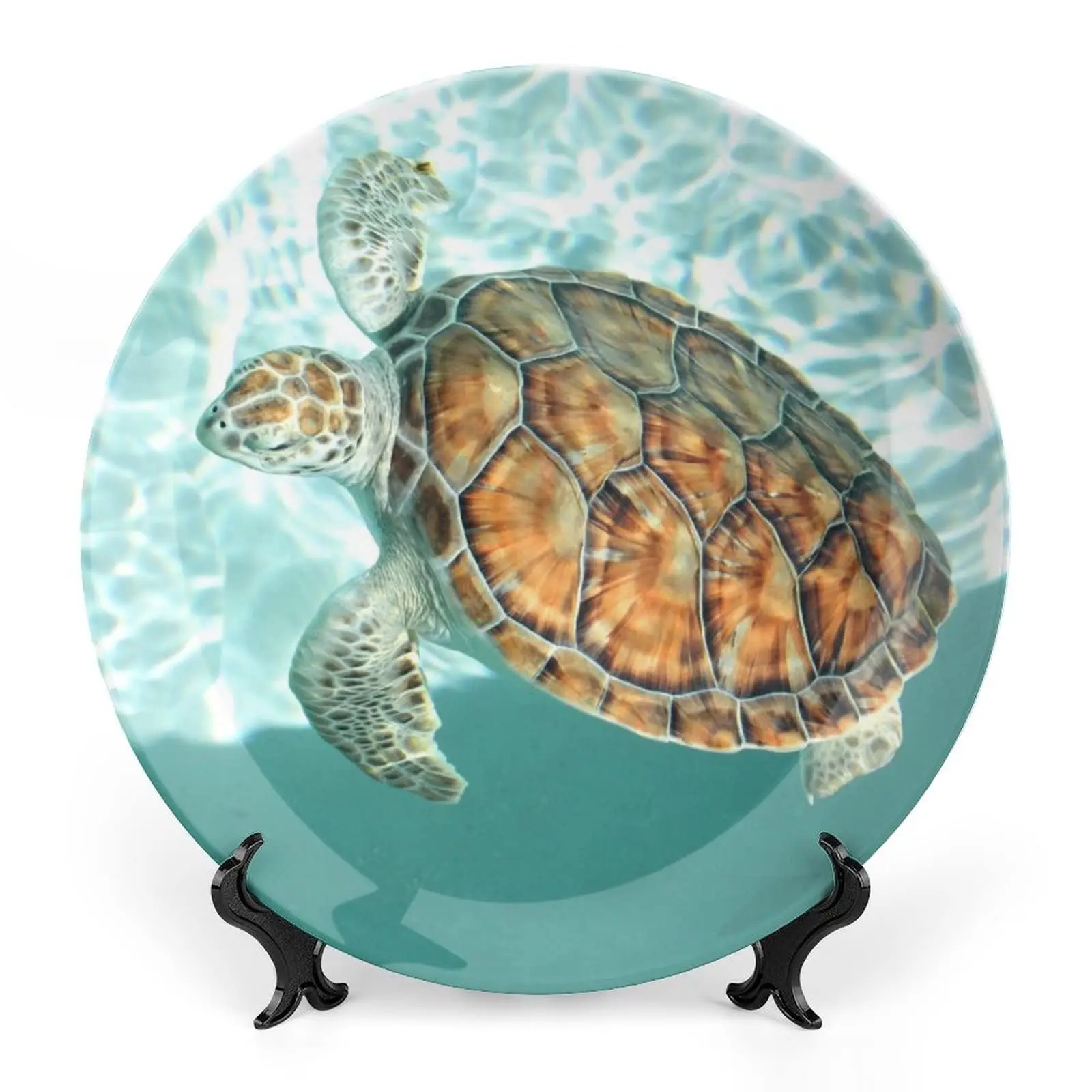 Turtle Ceramic Decorative Plate with Display Stand Hanging Wall Decors Customized Anniversary Wedding Festive Gifts for Couple