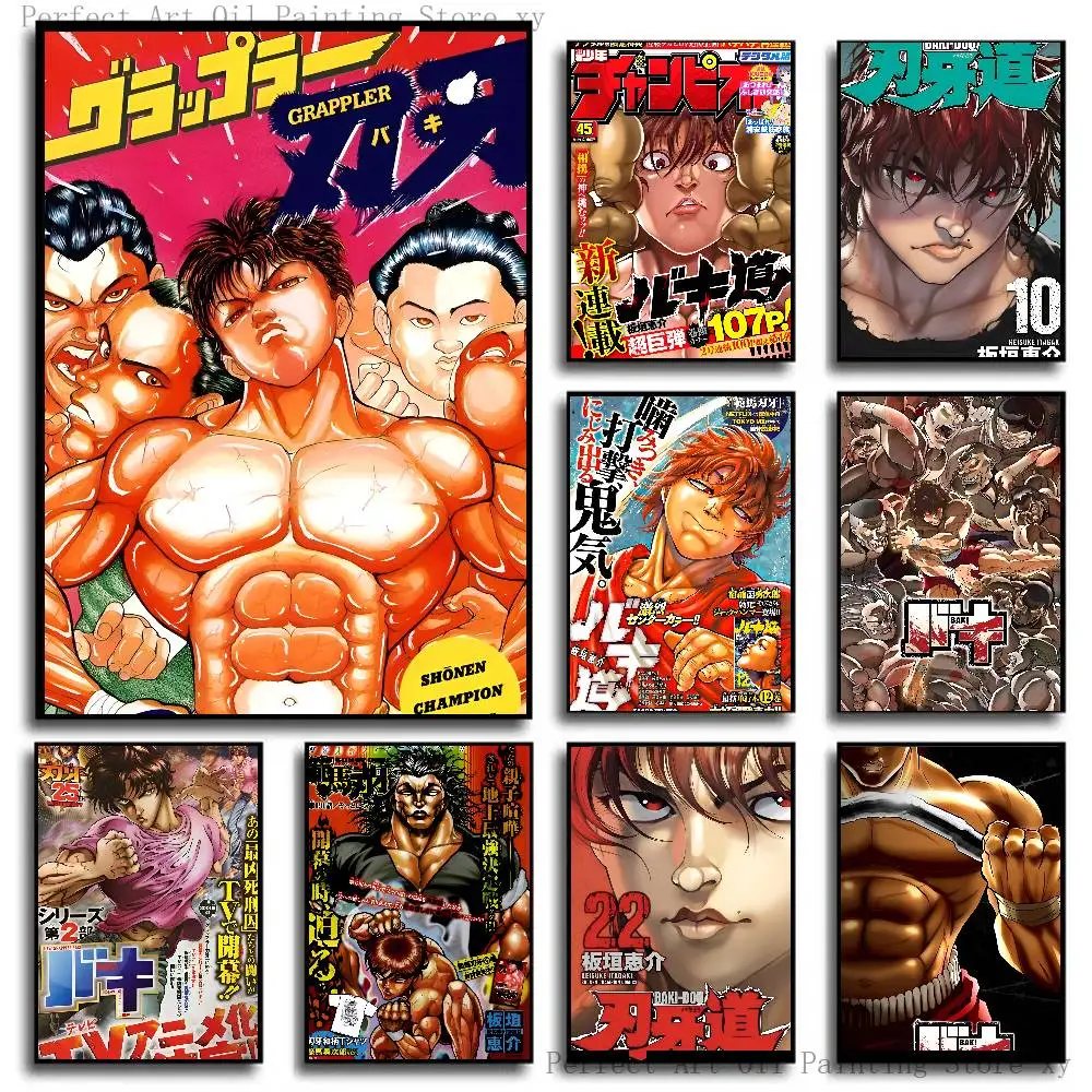 Anime Baki The Grappler Poster Self-adhesive Art Room Entrance Restaurant Wall Decor Art Painting