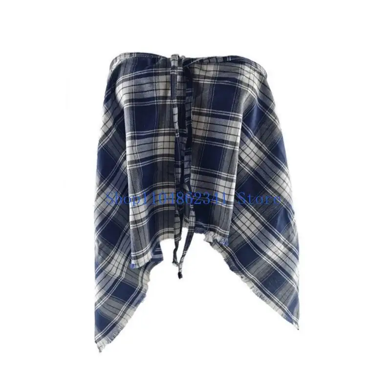 

5asd Hiphop Checkered A Line Wrap Skirt Tie Up Ripped Trim Hip Scarf Shirt Extender